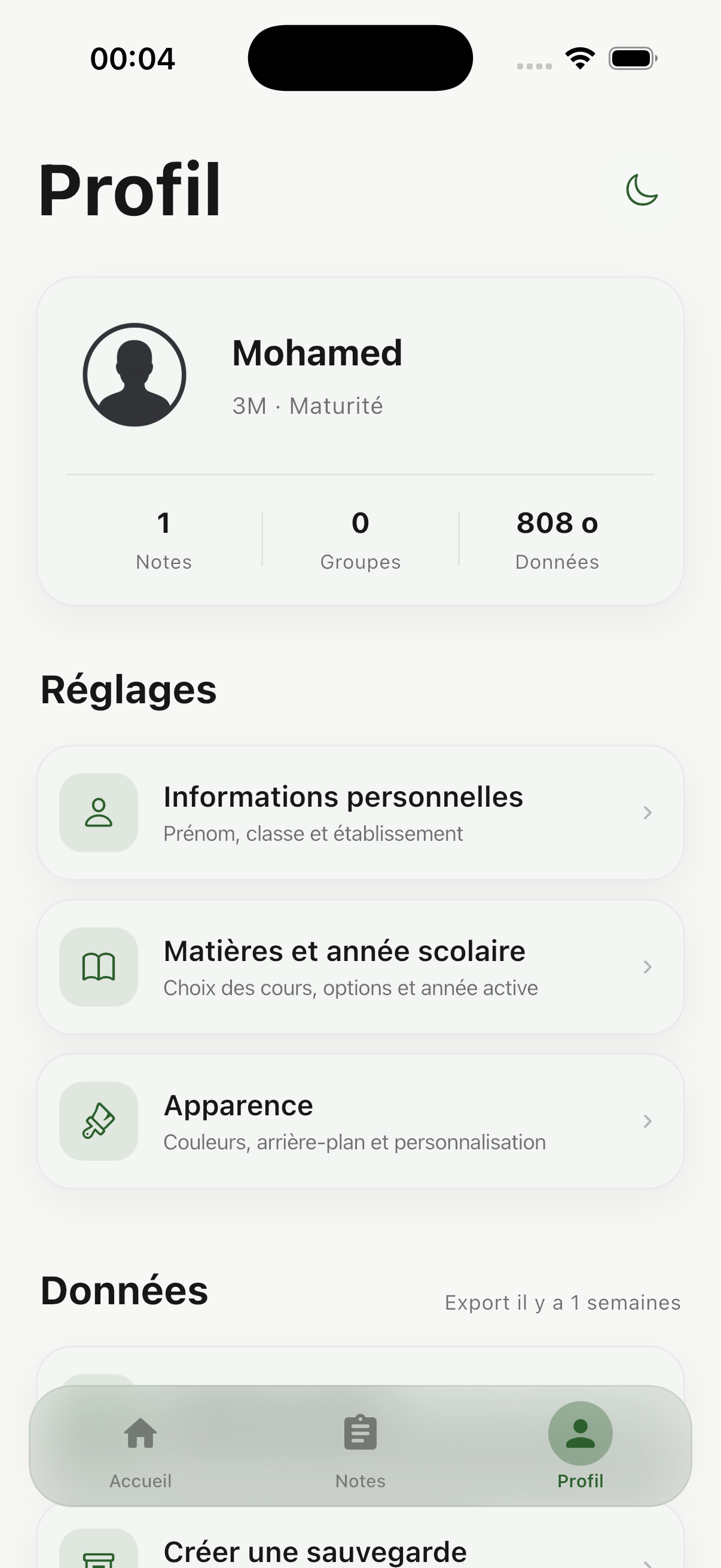Profil de MyNotes Maturité